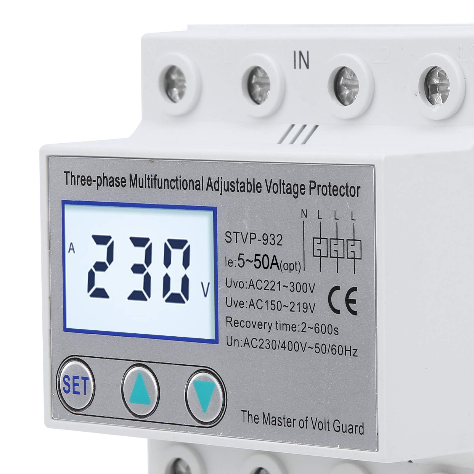 Protezione della tensione, protezione della tensione regolabile LCD trifase Multifunzione a ripristino automatico STVP-932 230 V / 400 V CA(50A)