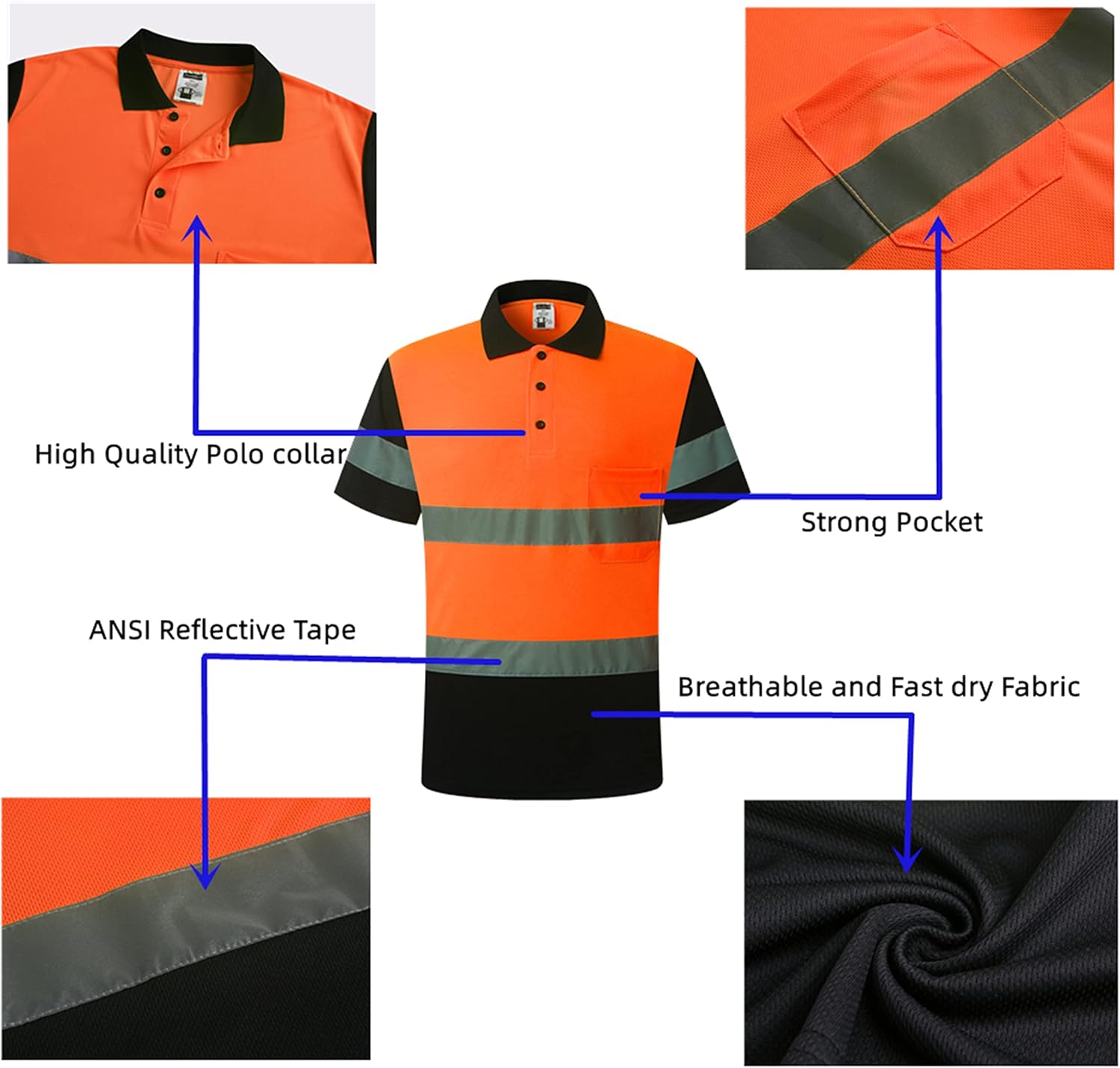 Safety Shirt for Men Hi Vis Reflective Shirt Workwear,Quick Drying Breathable Soft T Shirt - Image 4