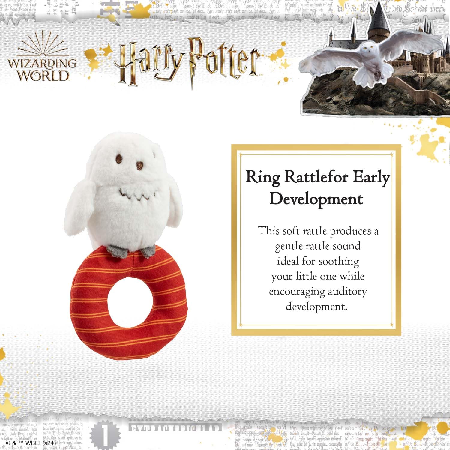 Rainbow Designs Harry Potter Hedwig Plush Baby Rattle - Soft Sensory Toy for Newborns – Suitable from Birth Ring Rattle for Early Development – Playtime and On-The-Go Companion - Image 4