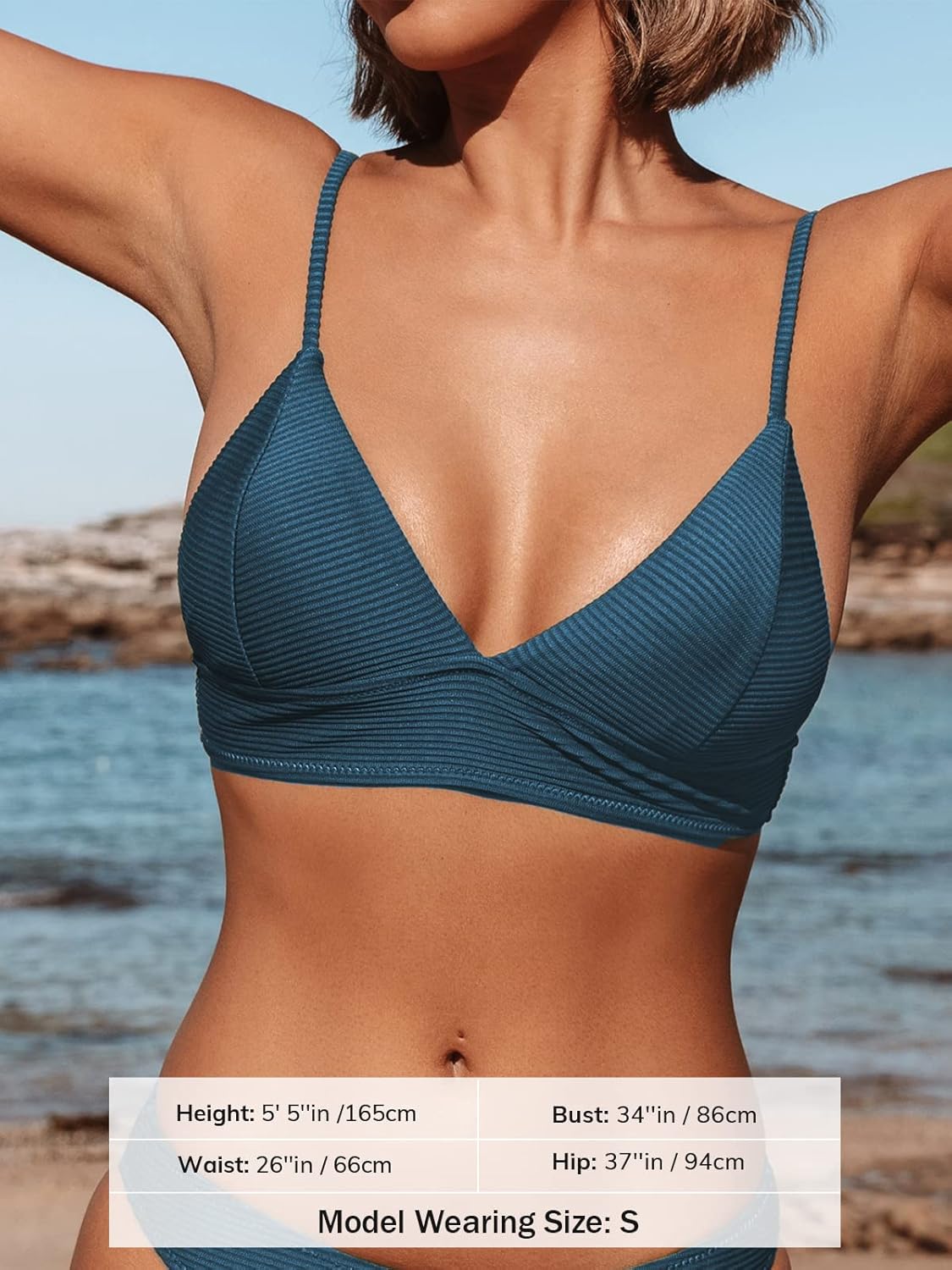 CUPSHE Bikini Top for Women Swimsuit V Neck Ribbed Adjustable Spaghetti Straps Bathing Suit : Clothing, Shoes & Jewelry