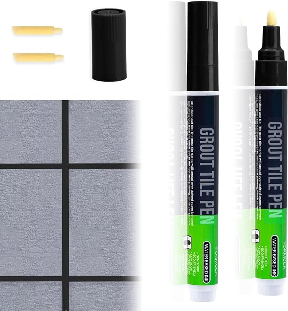 2 PCS Black Grout Wall Pen Tile Paint Markers Grouting Repair Pen for Floor Kitchen Bedroom Bathrooms Balcony Office Apartment Porch Patio Renew Refresh(2PCS Black)