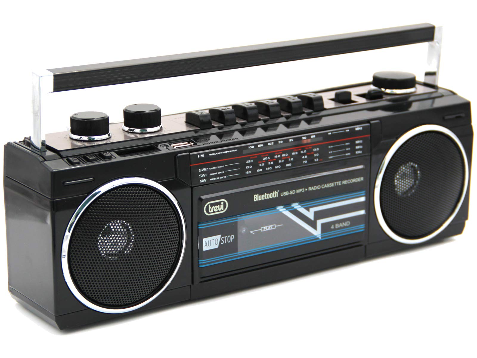 Trevi RR 501 BT estéreo Boombox Altavoz portátil Bluetooth, USB, SD, MP3, Negro