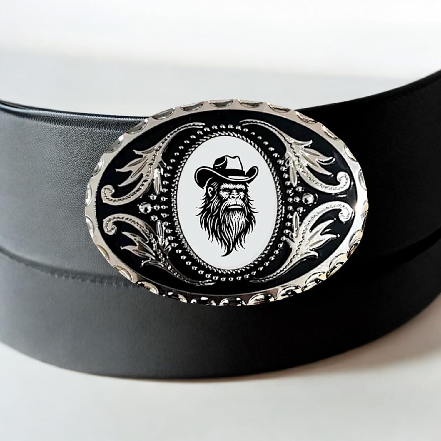 The Bold Bow Tie Belt Buckle with Bigfoot Cowboy Hat, Funny Western Style Oval Black and Silver, Western Wear for Cowboy Accoessory Country Gift - Image 2