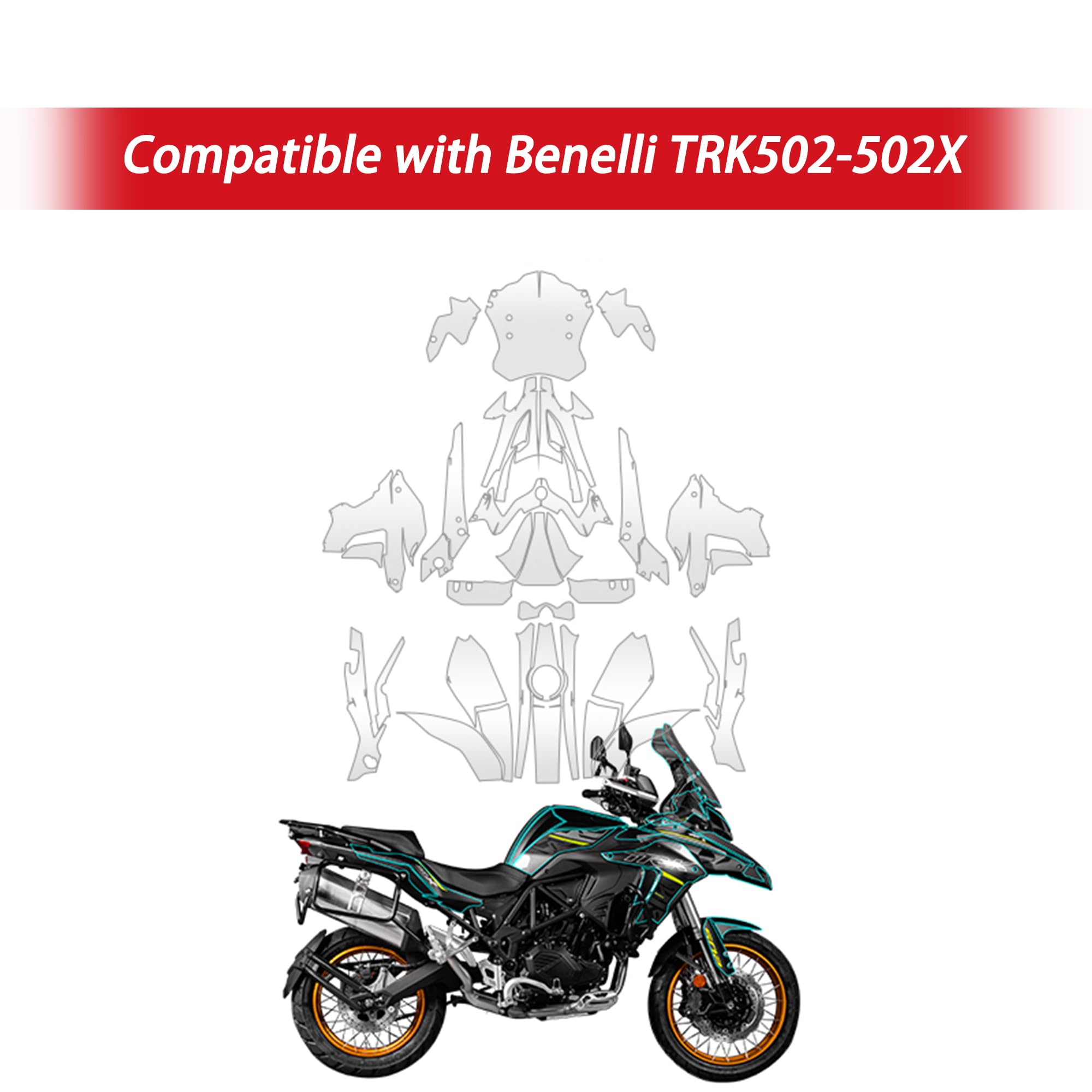 Pellicola protettiva trasparente per moto, invisibile, compatibile con Benelli TRK502 502X, antigraffio, autorigenerante, set completo di TPU, verde