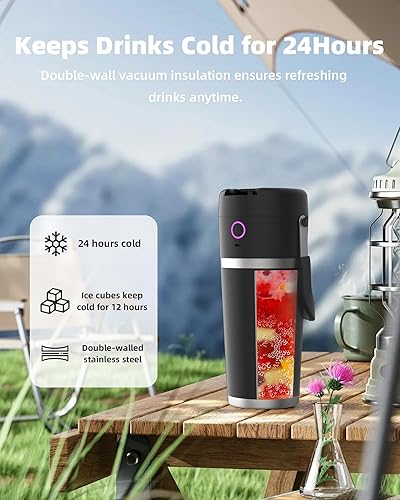 Miniatura 5 de Batidora portátil con vaso aislante, licuadora personal para batidos, motor de alto par de 11.1V, pantalla LED, taza de acero inoxidable, mantiene
