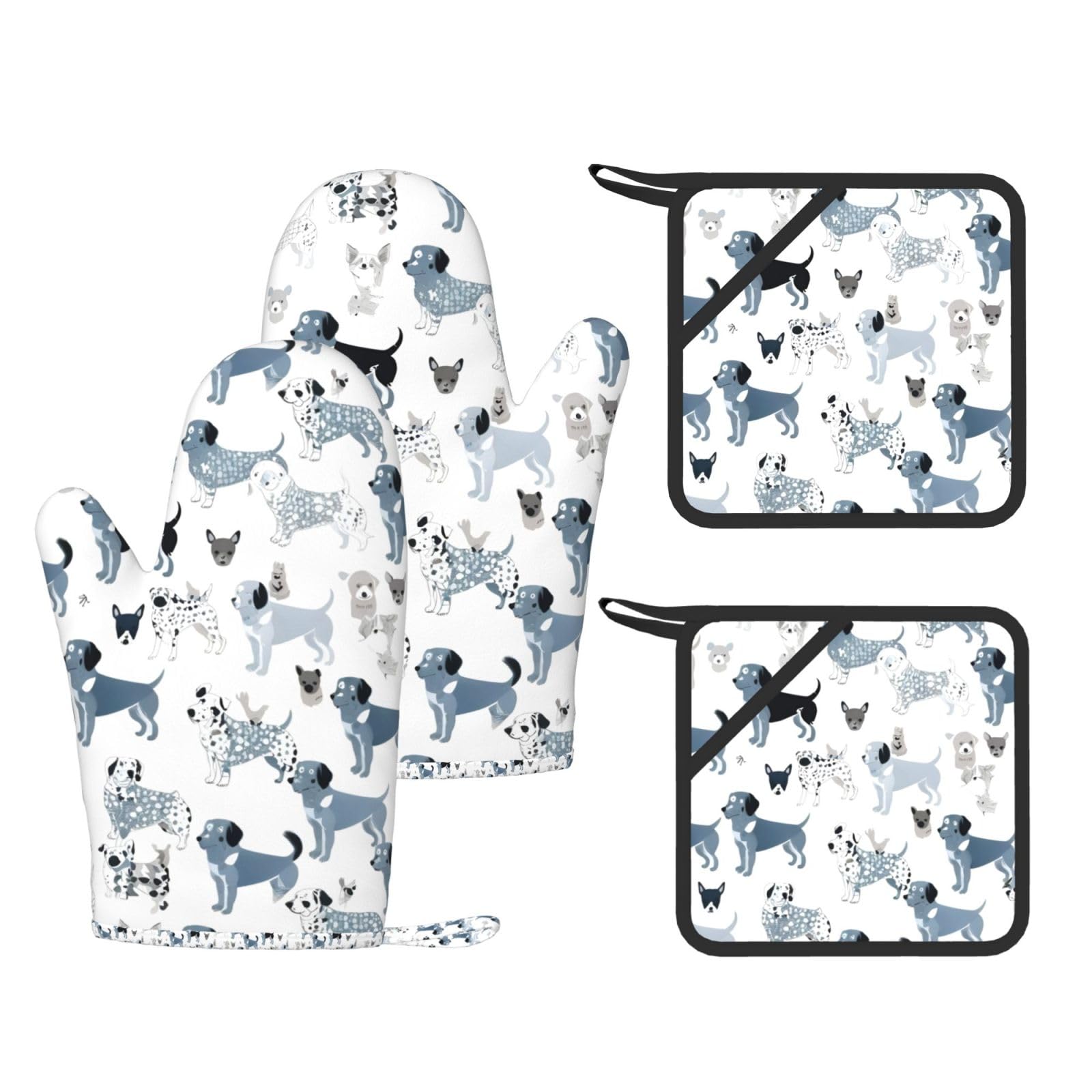 Dachshund Dog Print Kitchen Heat Resistant Set,Cooking Kit With Hanging Loop For Baking & Bbq