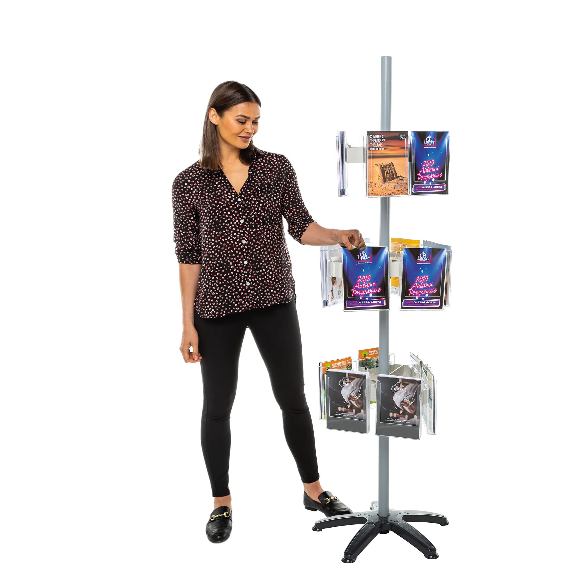 Wonderwall Silver Leaflet Holder | Freestanding Revolving Brochure Display & Dispenser | Expanda-Stand System | 18 X A5 Pockets