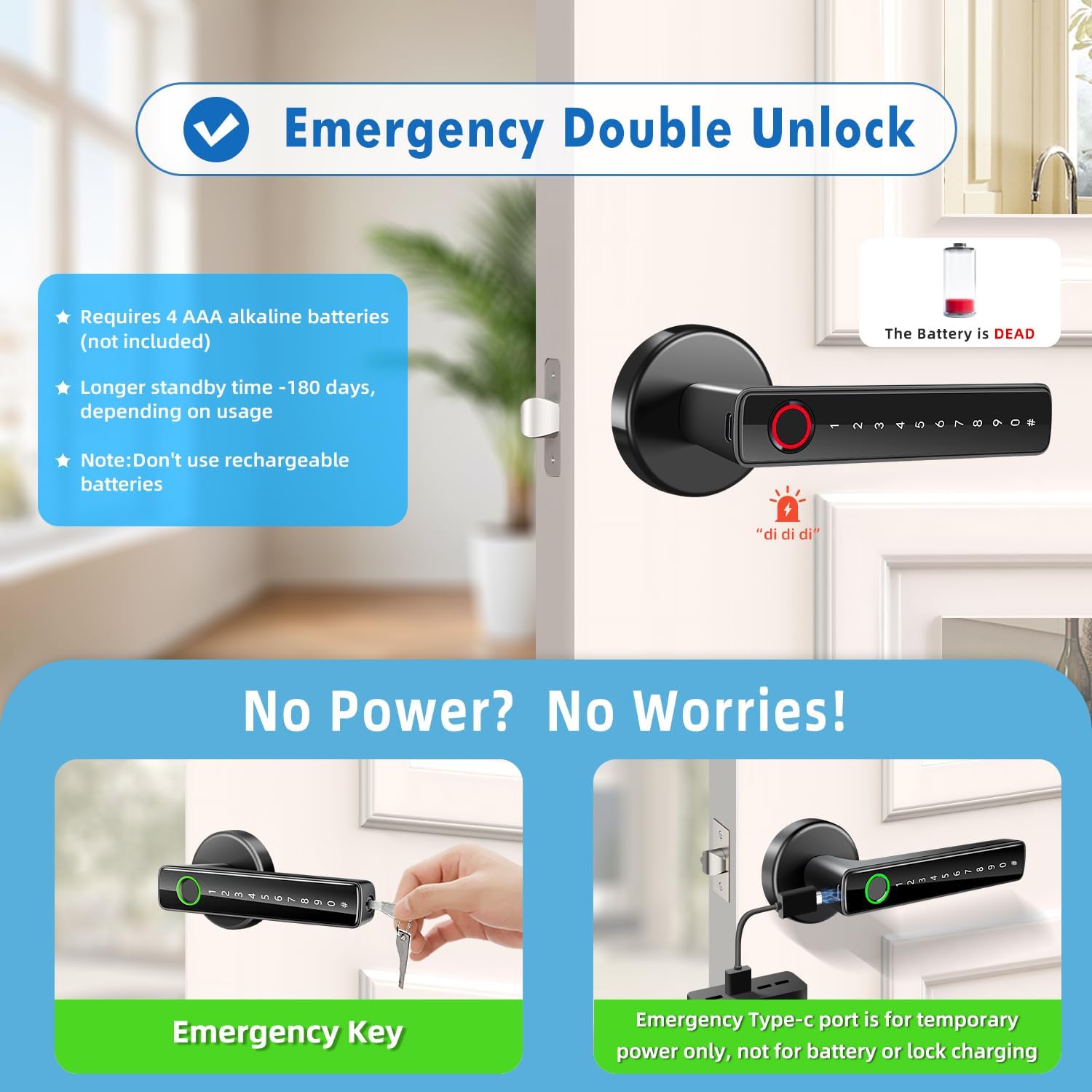 Fingerprint Door Lock,6-in-1 Smart Fingerprint Door Knob,Keypad Keyless Entry Door Lock with Handle,App Control,for Bedroom Home Office Apartment