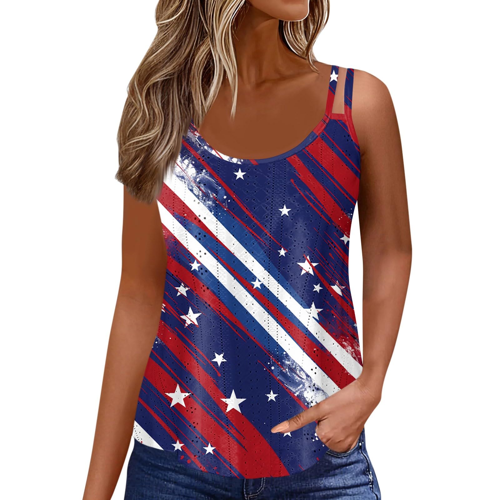 Generic Top Selling Womens Clothing Country Concert Outfits for Women Flowy Fancy Women Sleeveless Tops Sexy Boho Cotton Tank Top Women Summer Tops UK Flag Tank Top Women(Large,3-Royal Blue)