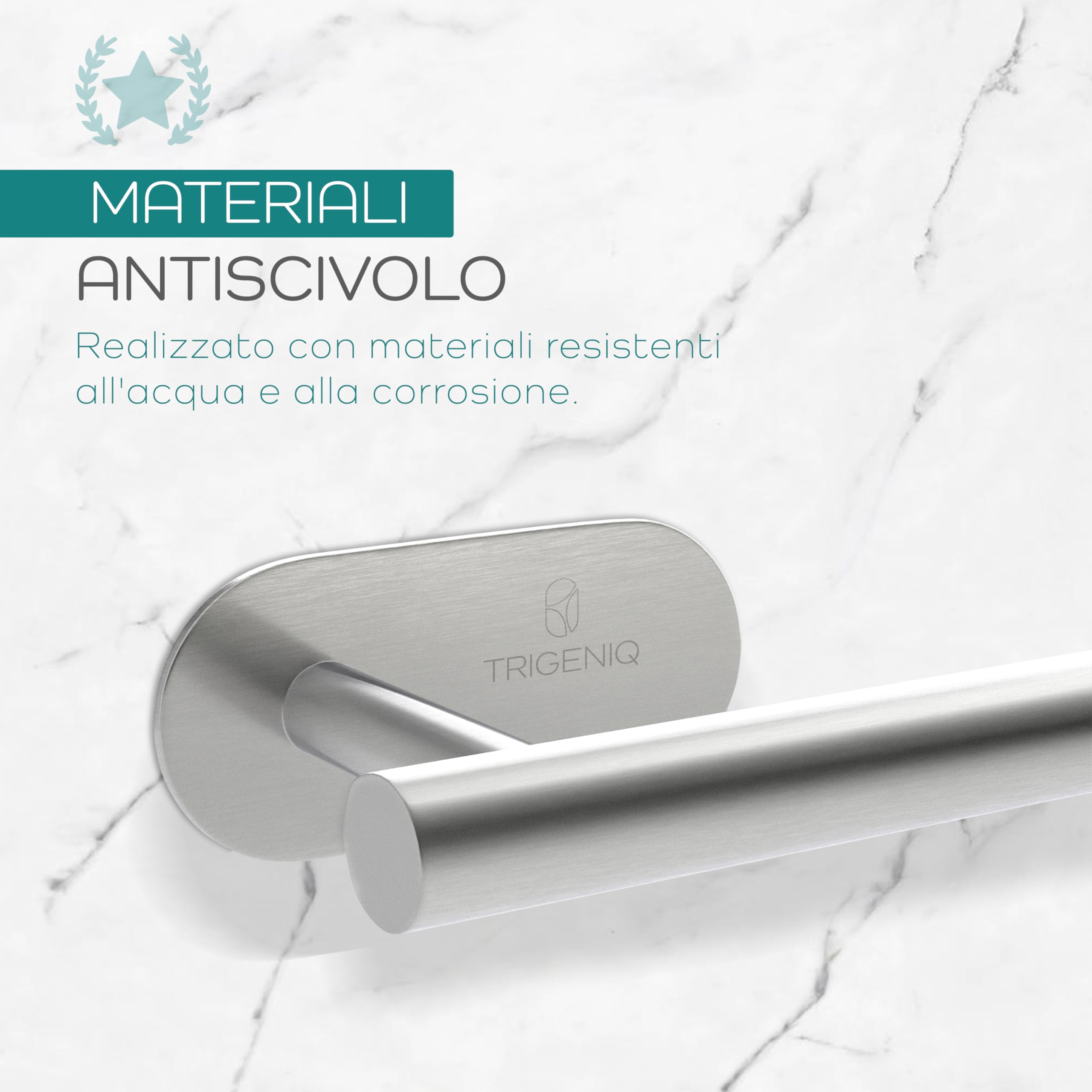 Porta Asciugamani Bagno in acciaio Inox Adesivo 40cm X 7,5cm - Appendi Asciugamani Bagno - Adesivo Extra Resistente