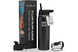 Insulated Straw Sports Water Bottle - 3 Lids