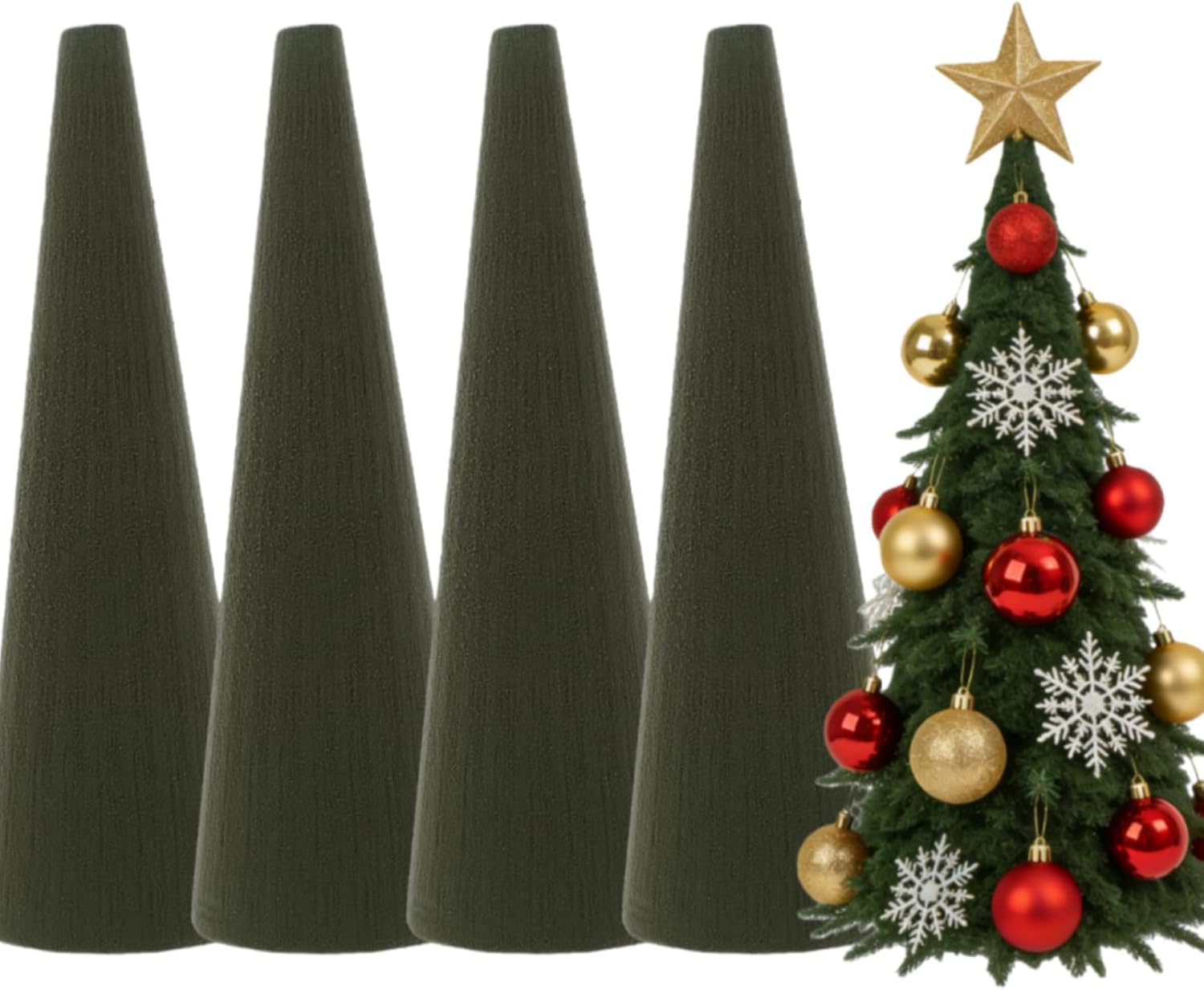 TEHAUX 4pcs Foam Cone for Crafts - Green Flower Blocks for Floral Arrangements - Christmas Tree Decoration High Absorption Floral for Crafts Artificial Flowers 9.5 Inch x 2.95 Inch