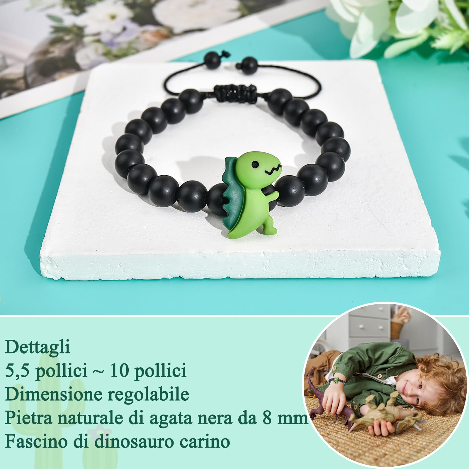BOCHOI Regali per il ritorno a scuola Regali di Natale Primo giorno di scuola Bracciale Regalo per ragazzi Bracciale regolabile Regali per mamma e bambino Braccialetti per dinosauri Ragazzi