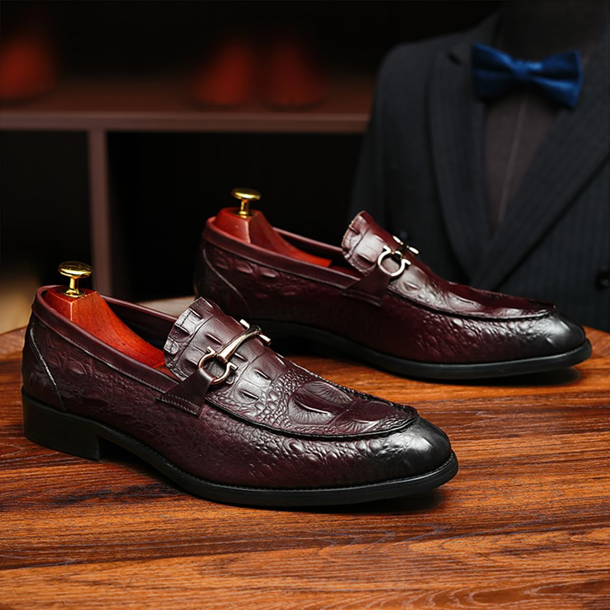Mocasines Casuales Negocios en Relieve para Hombre Loafers Cuero Genuino Zapatos de Vestir Formales Silp On