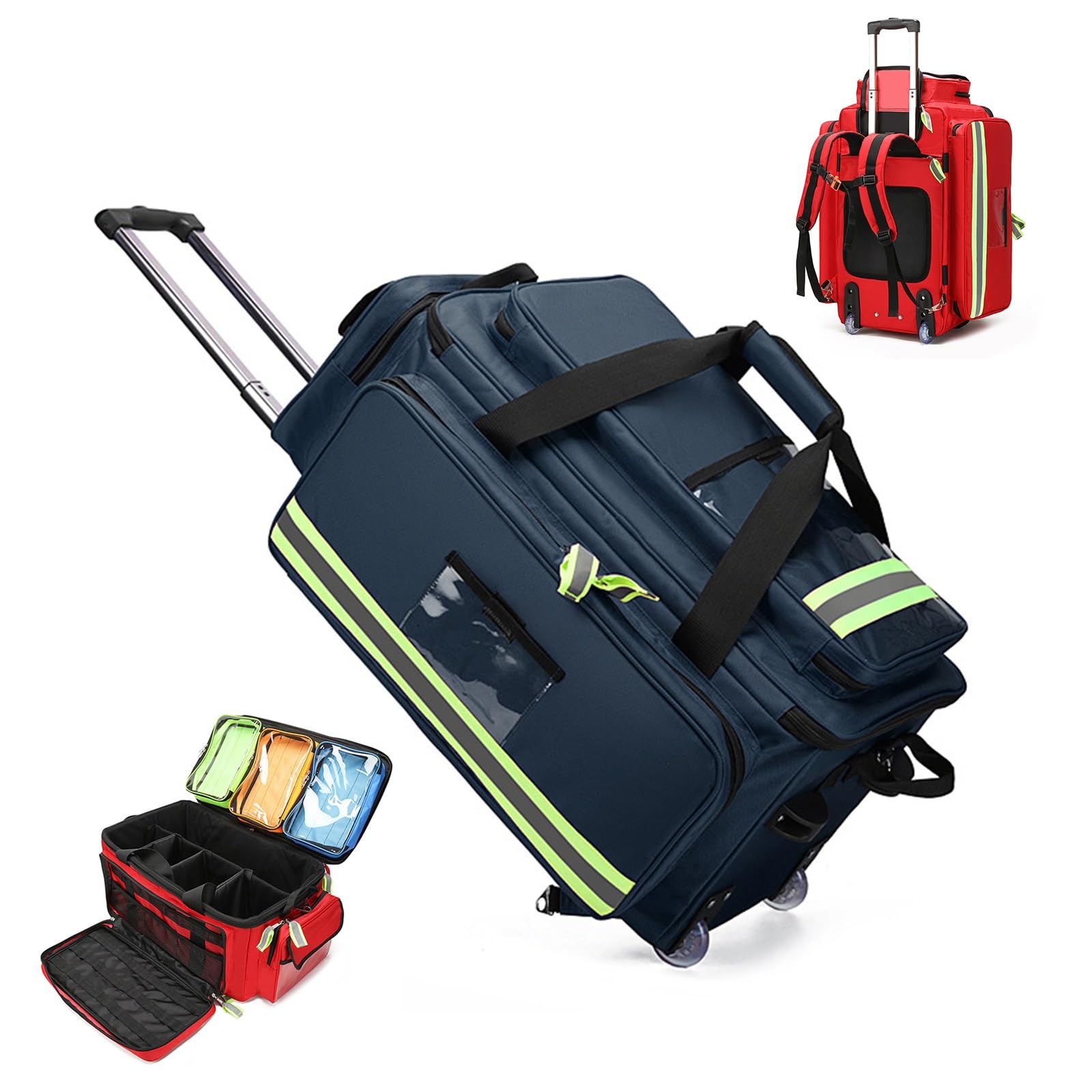 Bolsa Médica Con Ruedas, Maletín Con Ruedas Desmontable 2 En 1, Kit Vacío Grande De Primeros Auxilios, Tela Oxford 1800D For Paramédicos Y Enfermeras De Atención Domiciliaria
