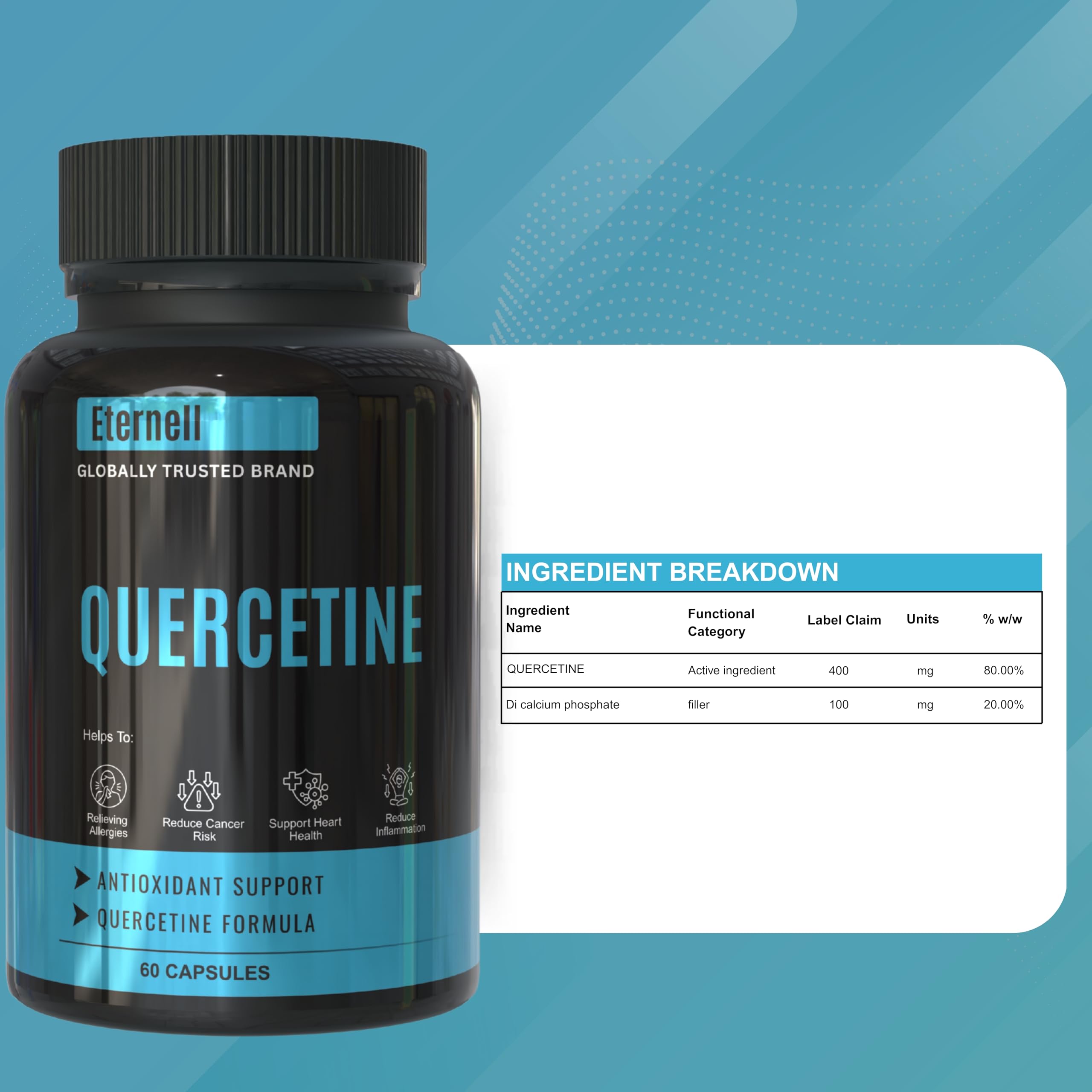 Eternell Quercetin 400mg (Sophora Japonica Extract) β Ayurvedic Natural Antioxidant Supplement for Men & Women | Supports Immunity, Heart & Respiratory Health | 60 Veg Capsules 3