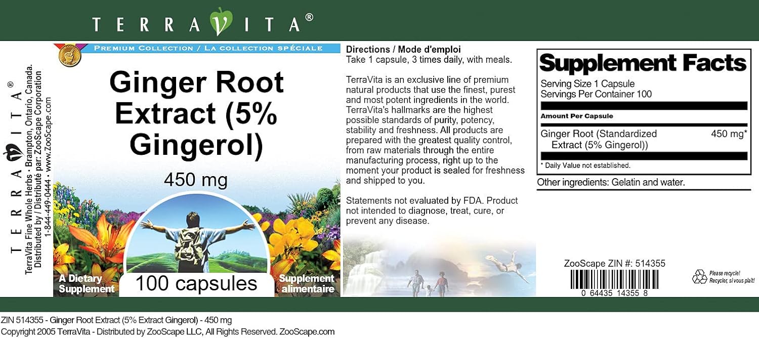 Ginger Root Extract (5% Gingerol) - 450 mg (100 Capsules, ZIN: 514355) - 3 Pack