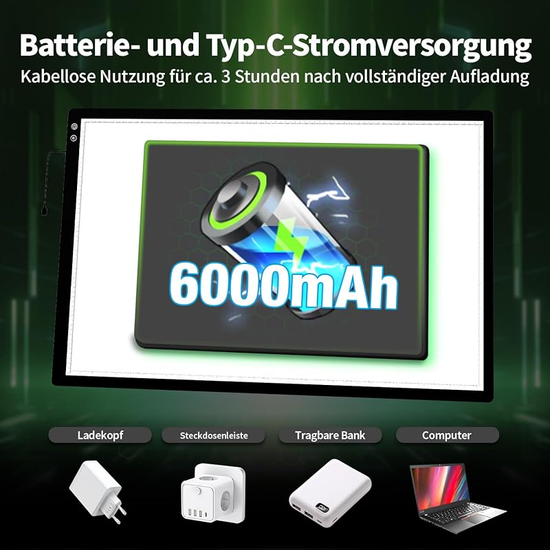 elice A1 Akkumulátoros Világító Tábla, 6000 mAh, 3 Színmódú LED, 5 Fényerőszinttel, Nagy Méretű Rajztábla Gyémántfestéshez, Vázlatkészítéshe