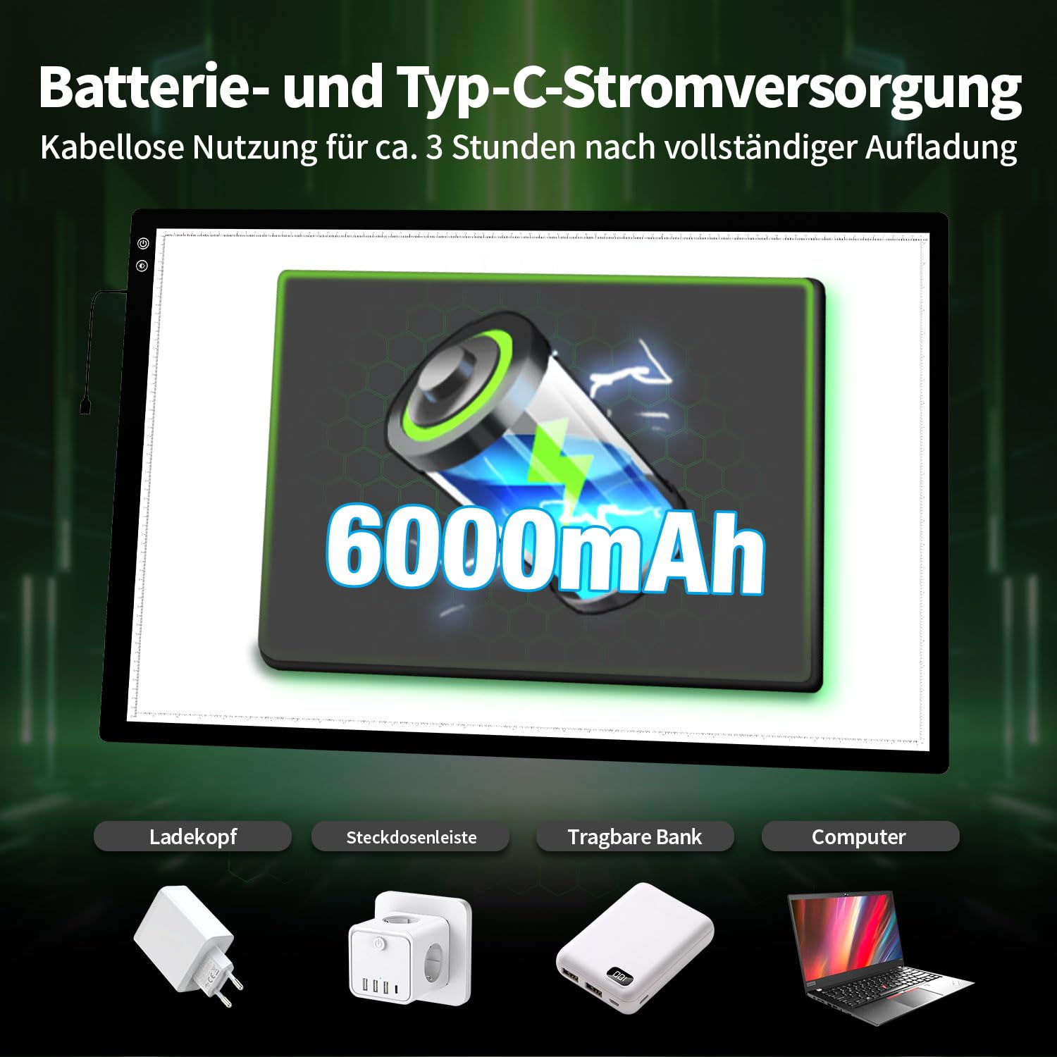 elice Grande lampada ricaricabile A1 luminosa, 6000 mAh, funzionamento a batteria, modalità di luce a 3 colori, lavagna luminosa con 5 livelli/luminosità continua, piastra luminosa per diamond