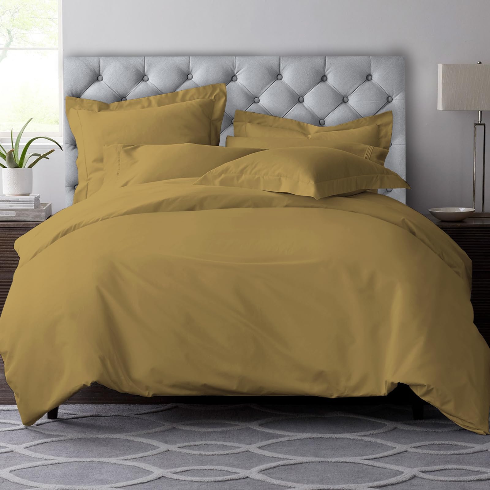 Pizuna 100% Cotton 600 Thread Count Double Duvet Cover Set Mustard Gold โ image 1