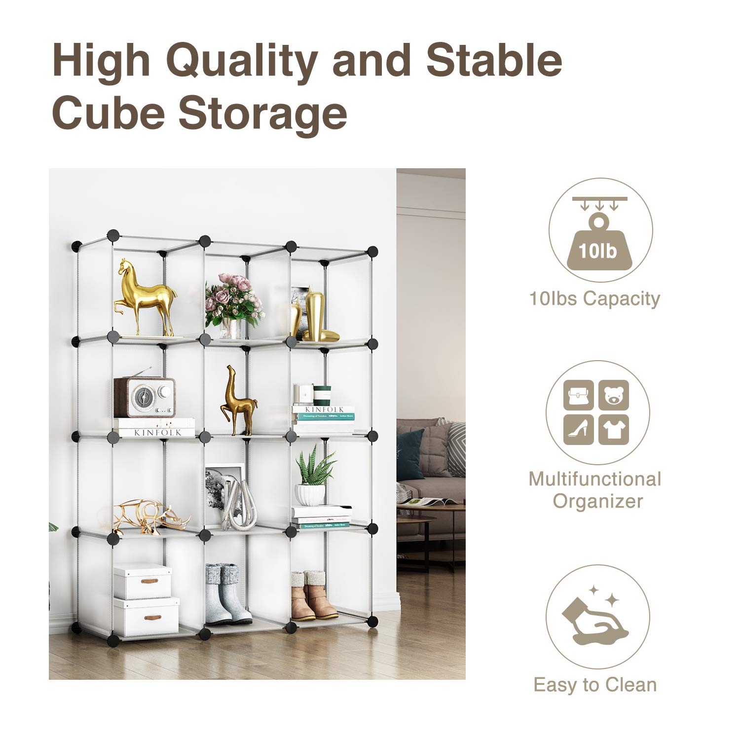 GREENSTELL 12 Cubes Storage Organizer,DIY Plastic Stackable Shelves