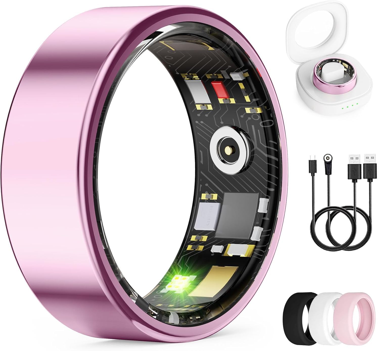 Smart Ring for Women &amp; Men, Health Tracker Ring with Heart Rate, Blood Oxygen,Blood Pressure, IP68 Waterproof Fitness Ring, Sleep Tracker for iPhone and Android, No APP Fee (Lavender Pink, 7#)