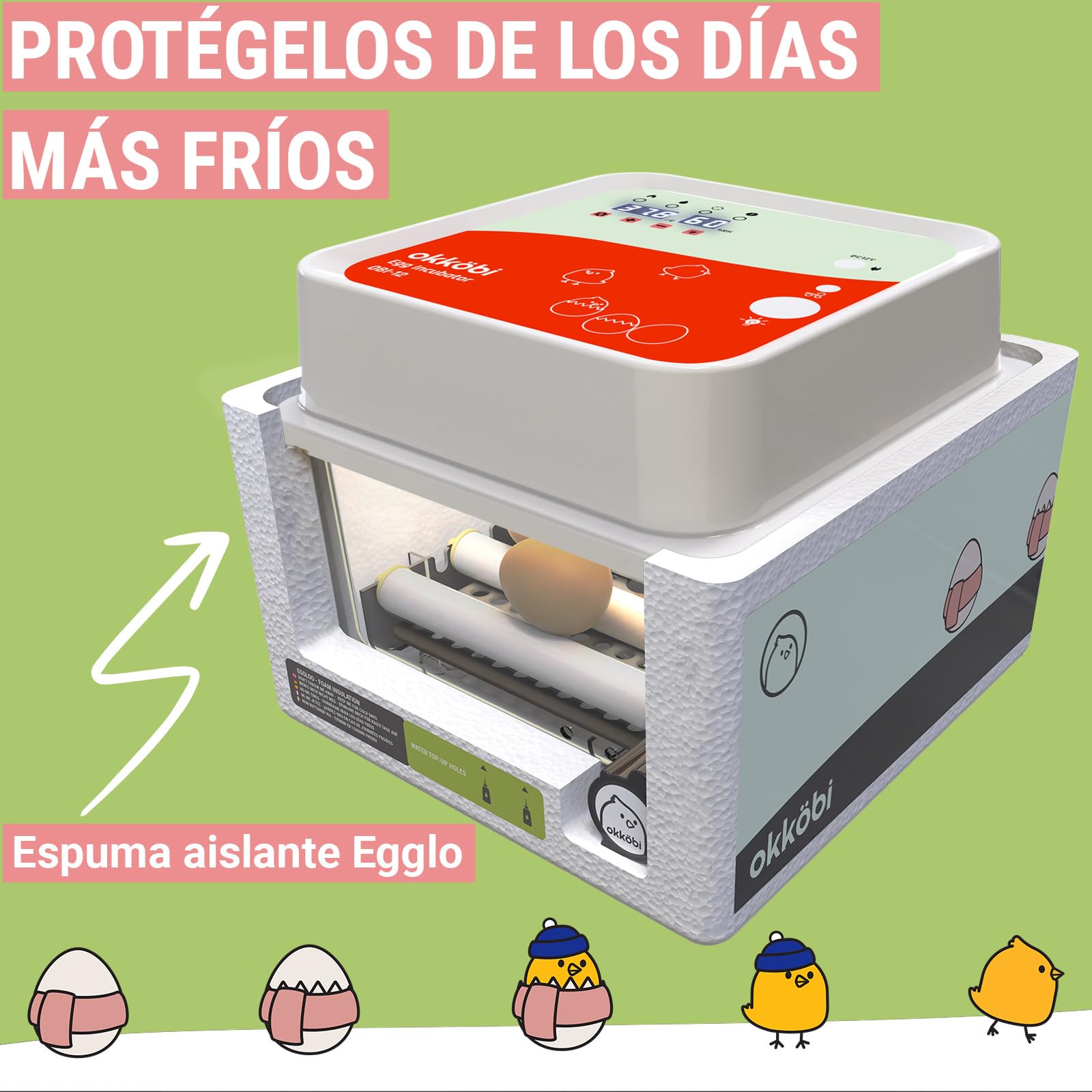 OBI-12 Incubadora Automática – Incubadora de huevos para 12 huevos con Volteo Automático - Incubadora huevos gallina, codorniz y pato - Naranja