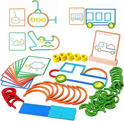 Miniatura 7 de Juego de construcción de palos y anillos con forma de rompecabezas, juego de construcción de letras con patrón de madera, juguete de tronco, juegos