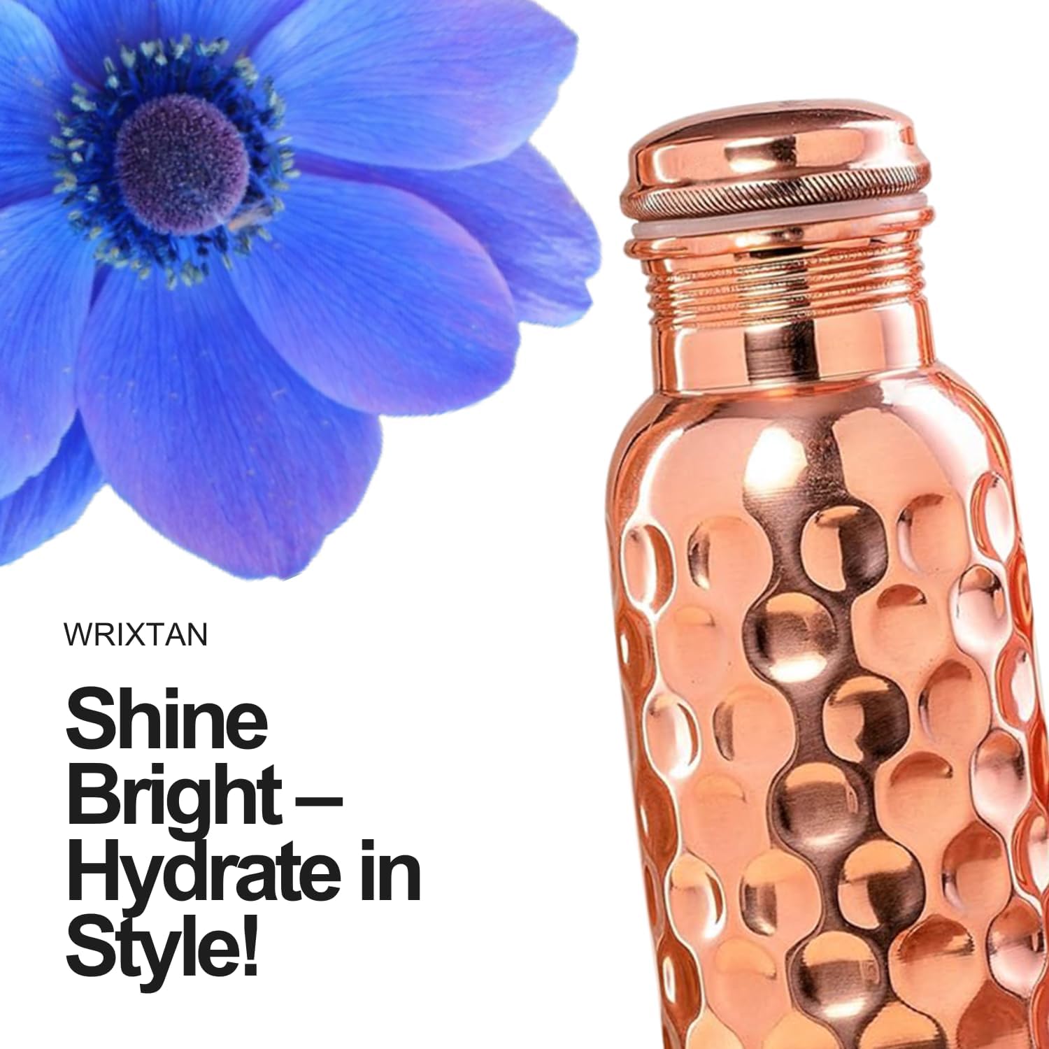 Pure Copper Water Bottle – 1 Liter (34 Oz) | Diamond Textured Design | Leak-Proof, Durable & Eco-Friendly | Elegant & Sustainable Hydration Companion for Office, Gym, Yoga & Travel