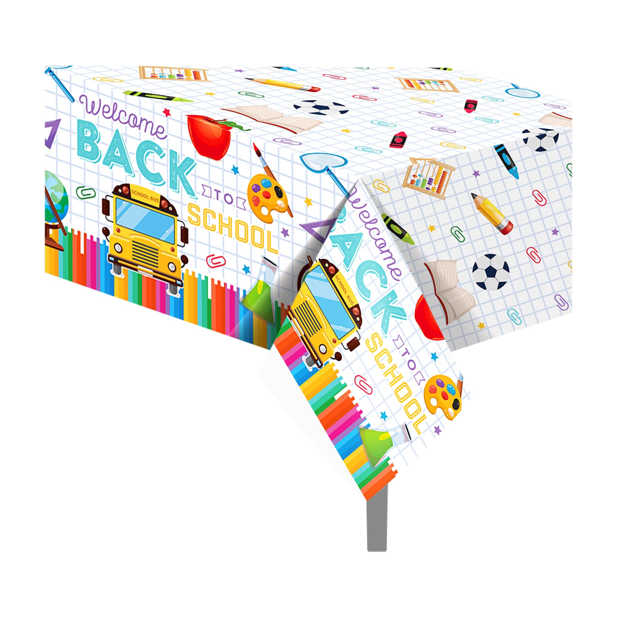 CC HOME 2Pc Back to School Party Plastic Tablecloth 54 x 87 Inch Long Table Cover, Opening Season Party Tablecover for Welcome School Theme Kids Baby Shower Birthday Dinner Picnic Kitchen Event