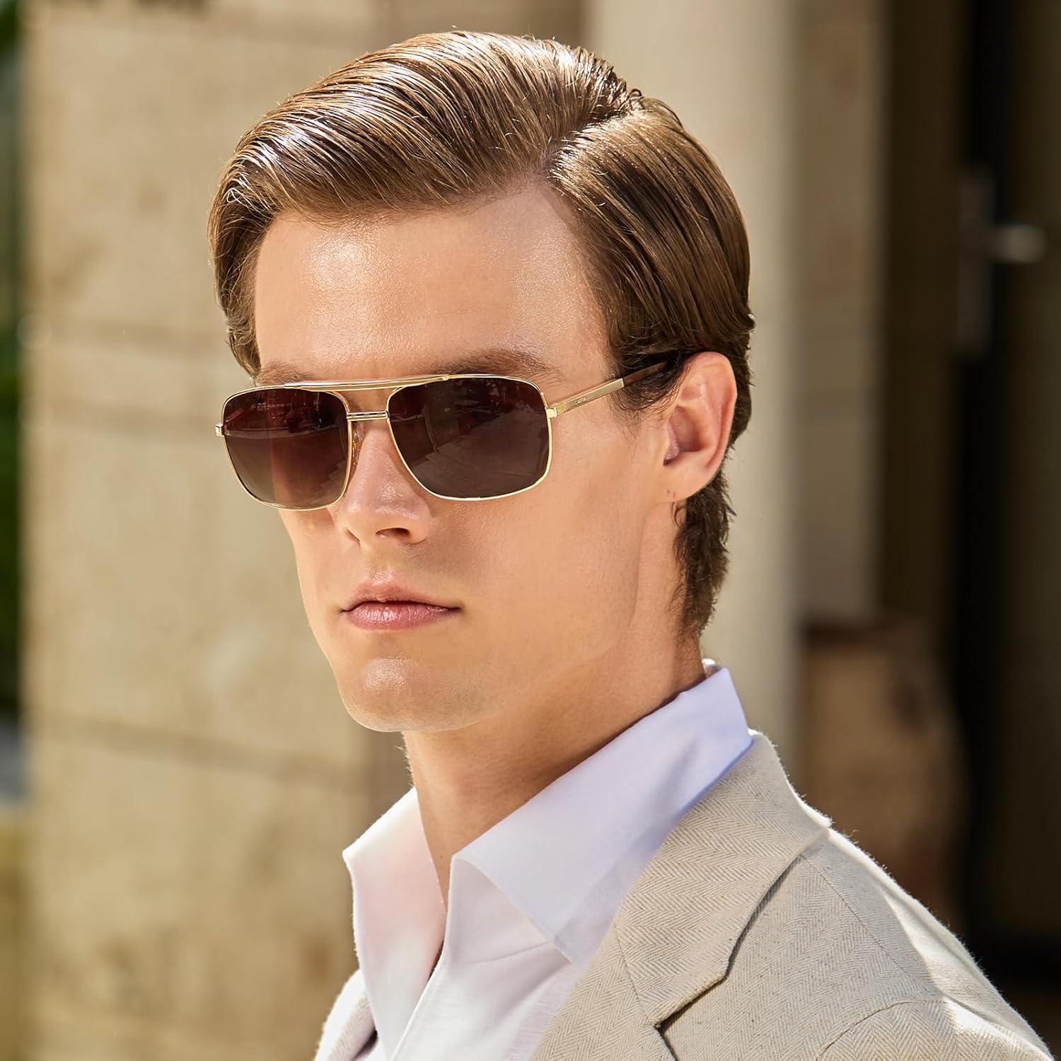 CARFIA Pilot Polarized Sunglasses for Men UV Protection Classic Double Bridge Anti-Glare Driving Shades with Spring Hinges - Image 3