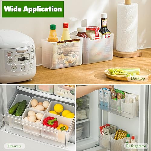Miniatura 7 de Paquete de 3 cajas organizadoras de refrigerador, contenedores de plástico para almacenamiento de puerta lateral del refrigerador, contenedores