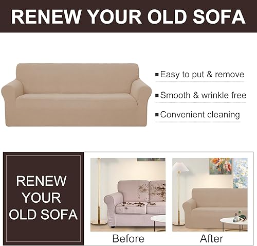 Miniatura 5 de U-NICE HOME Fundas para sillas reclinables, 4 piezas, fundas para sillas de jacquard elásticas (reclinable, camello)