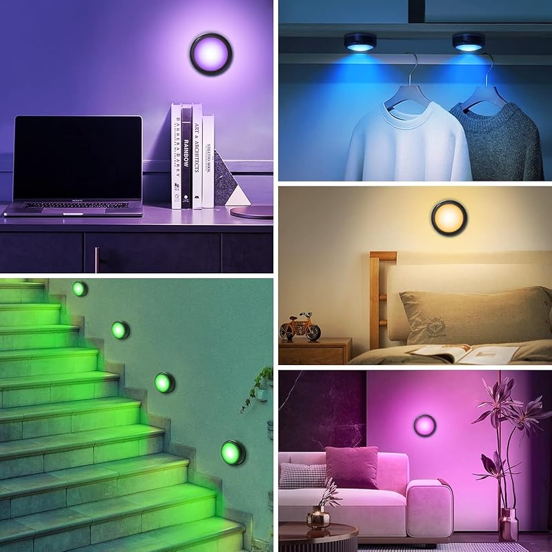 Cadrim RGB LED szekrénylámpa 6db távirányítóval, 13 szín, dimmer, elemről működő