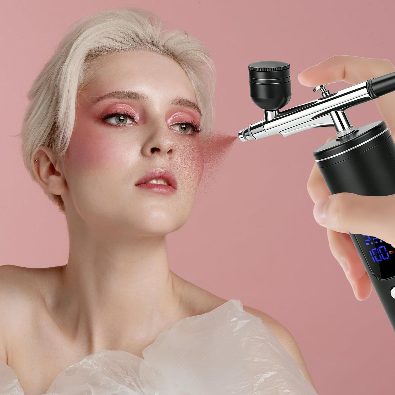 Set aerografo wireless con compressore, 30 PSI, batteria portatile, ricaricabile, pistola aerografo palmare, accessori per la pulizia del trucco, decorazione della torta e modello, nero