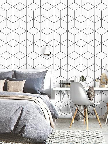 Miniatura 5 de Papel tapiz autoadhesivo para despegar y pegar, papel adhesivo moderno blanco y negro, papel de contacto temporal extraíble, papel de contacto con