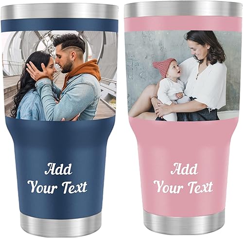 Vasos personalizados de 30 onzas con imagen, texto, nombre, vaso aislado personalizado con tapa y pajitas, regalos personalizados con cumpleaños,