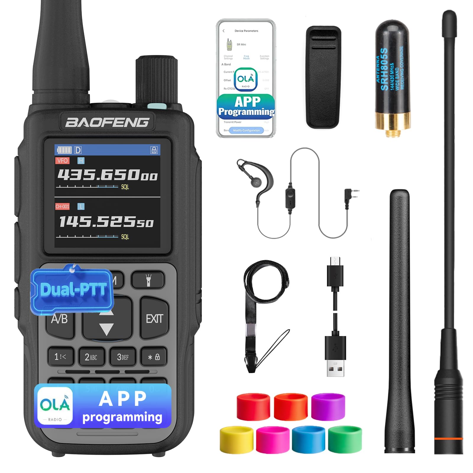 BAOFENG UV-5R MINI-5 Two Way Radio NOAA Weather Radio Dual PTT 999CH Survival Radio APP Programming Copy Frequency Ham Radio 2200mAh