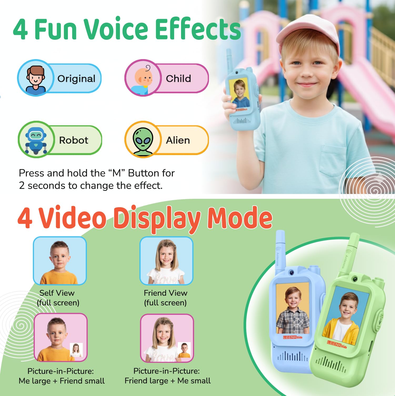 LEENK Kids Video Walkie Talkies 2 Pack, Rechargeable Video Intercom Handheld, Indoor & Outdoor Range, Easy Use for Ages 3-12 - Image 3
