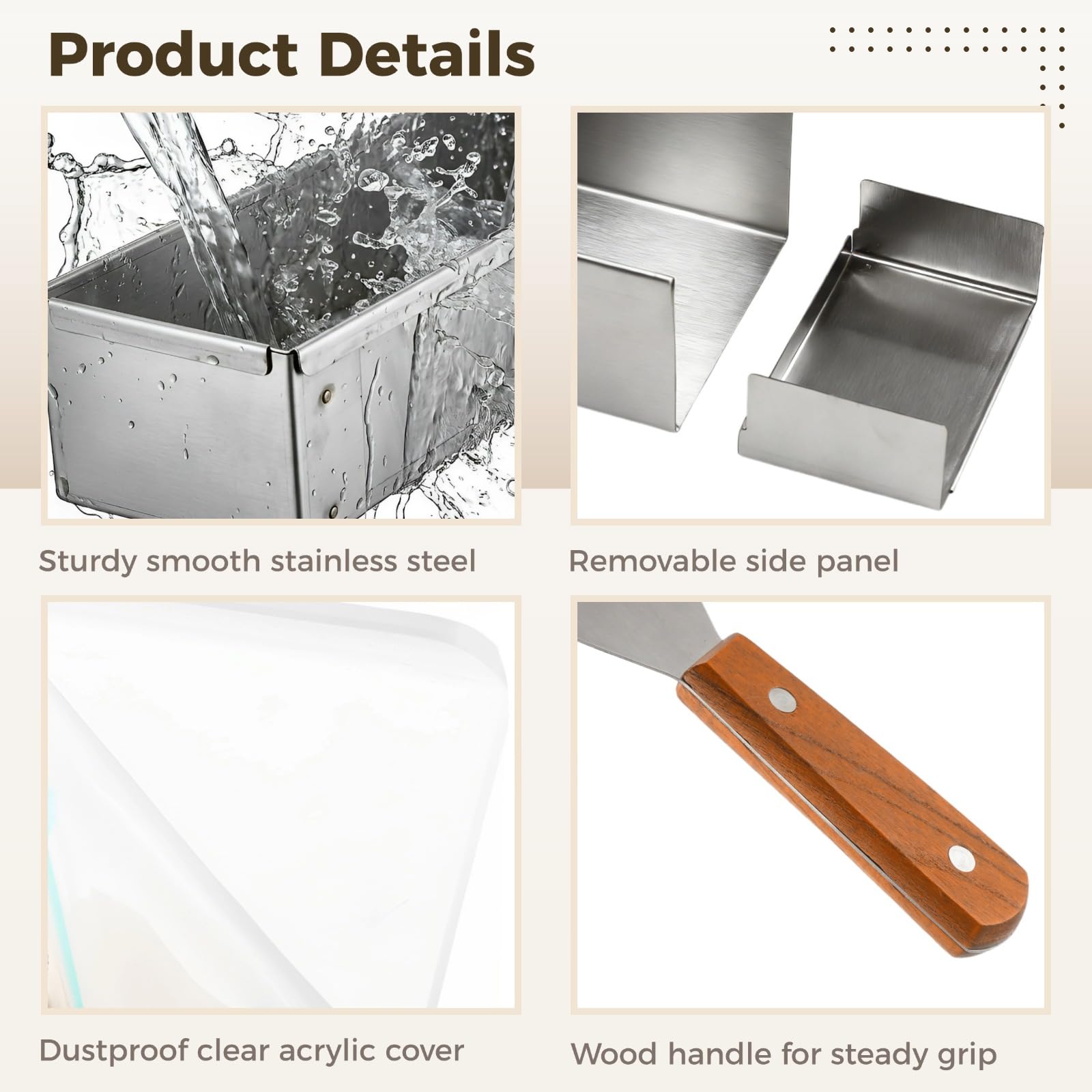 Lot de 2 moules à gâteau tiramisu avec couvercles en acrylique et 3 spatules à manche en bois, en acier inoxydable antiadhésif, 15,9 x 3,9 x 2,6 in pour tiramisu, cheesecake, mousse, lasagne