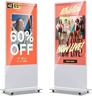 MWE 65 Inch 4K Digital Signage Display Kiosk, Indoor Floor Standing Advertising Display Poster, LCD Commercial Display with Auto Media Player, Android System, HDMI/USB/WiFi, White