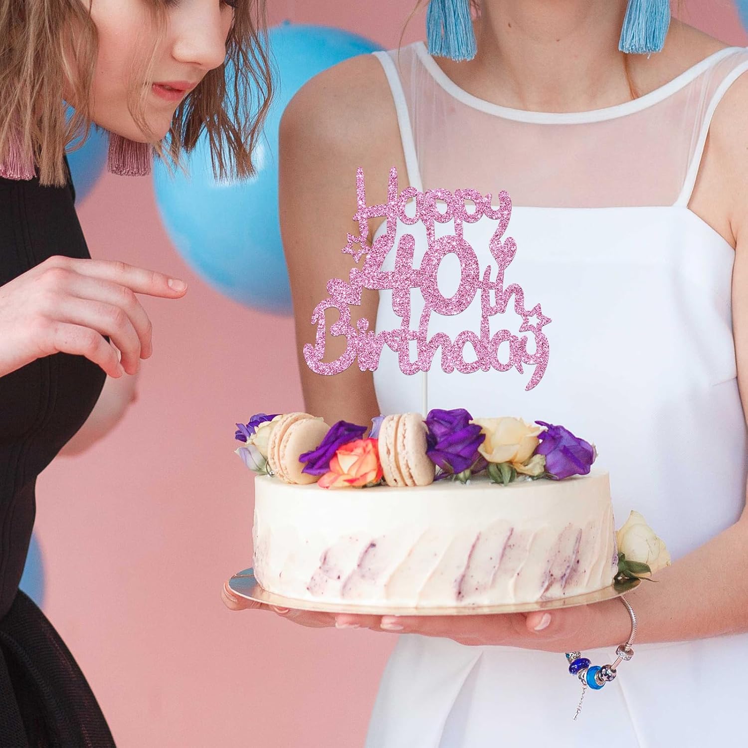 Pink Glitter Happy 40th Birthday Cake Topper for Women Forty Year Old Decor Cheers 40 Funny Birthday Party Decorations Supplies - Image 5