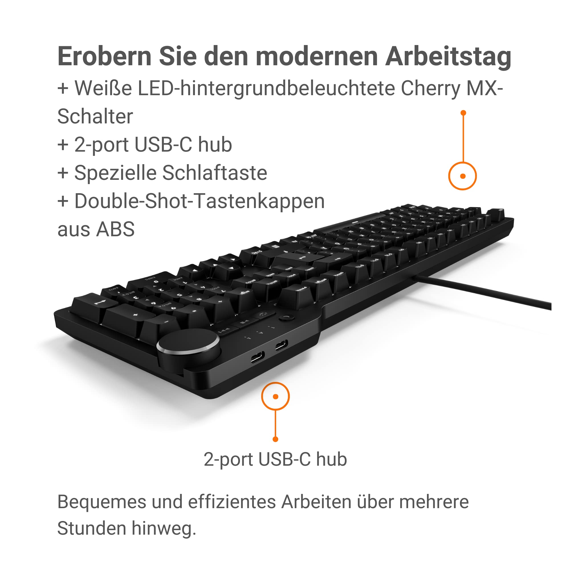 Das Keyboard 6 Professional Mechanische Tastatur QWERTZ DE Layout - 105 Tasten, LED-Beleuchtung, Cherry MX Brown Soft Clicky, USB 3.1 Hub, Multimediatasten, NKRO, Aluminiumgehäuse (DK6PBTLEDMXBDEX)