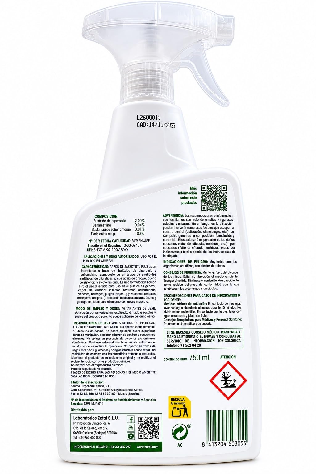 Spray Insecticida Moscas - Garrapatas - Pulgas – Control de Insectos Voladores y Rastreros | Deltasec RTU Plus 750 ml | Nueva Fórmula Reforzada | ARPON ZOTAL (Pack 6 Unidades (4500 ml))