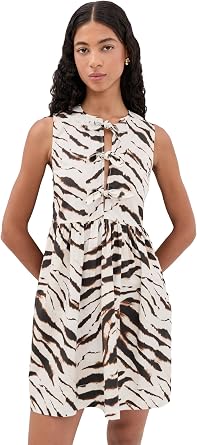 Ganni Womens Washed Stretch Cotton Mini Bow Tie Dress