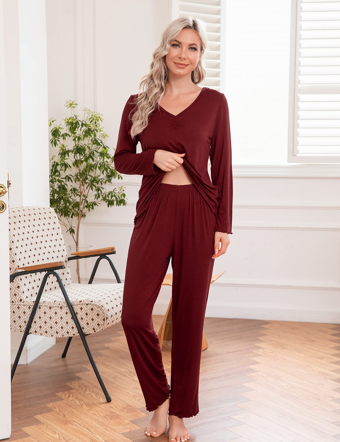 MAXMODA Pigiama Donna Pigiami Due Pezzi Maglietta Manica Lunga e Pantalone Lungo S-XXL