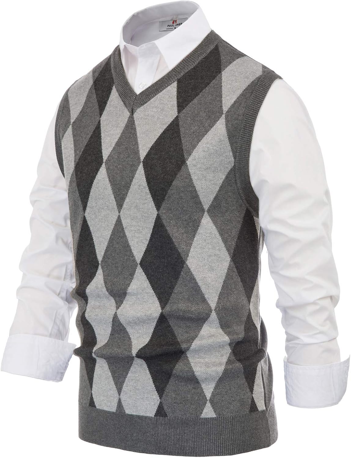 Paul Jones Men's Argyle Sweater Vest Knitted Casual V-Neck Pullover Vest - Image 2
