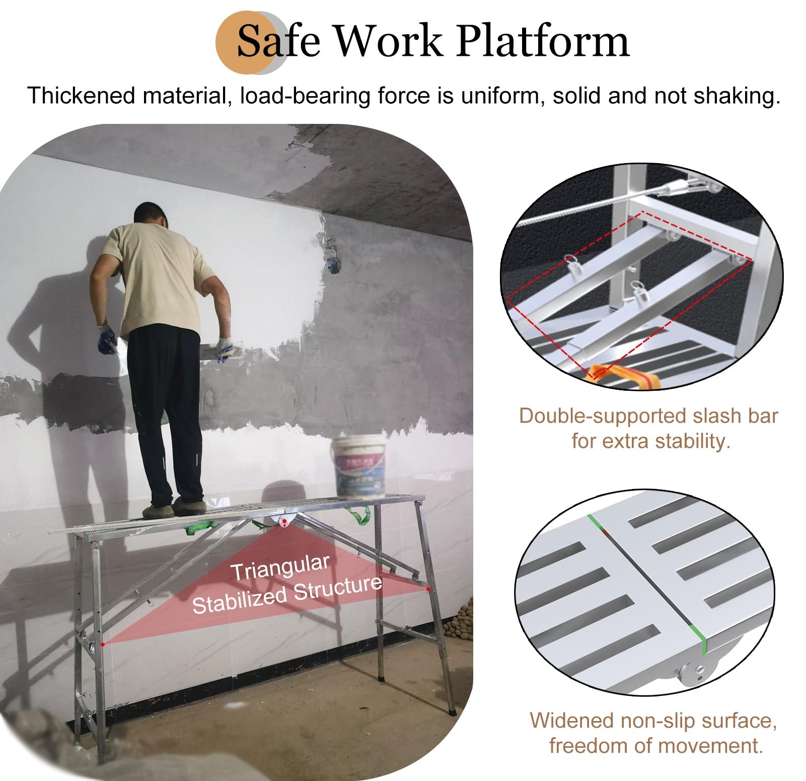 Andamio de Plataforma de Trabajo Alto con Escalera para Lavado de Autos Andamio de Acero galvanizado Ajustable con Patas y Tablas estables Ideal para grafitis en Paredes de mampostería 1,4 m