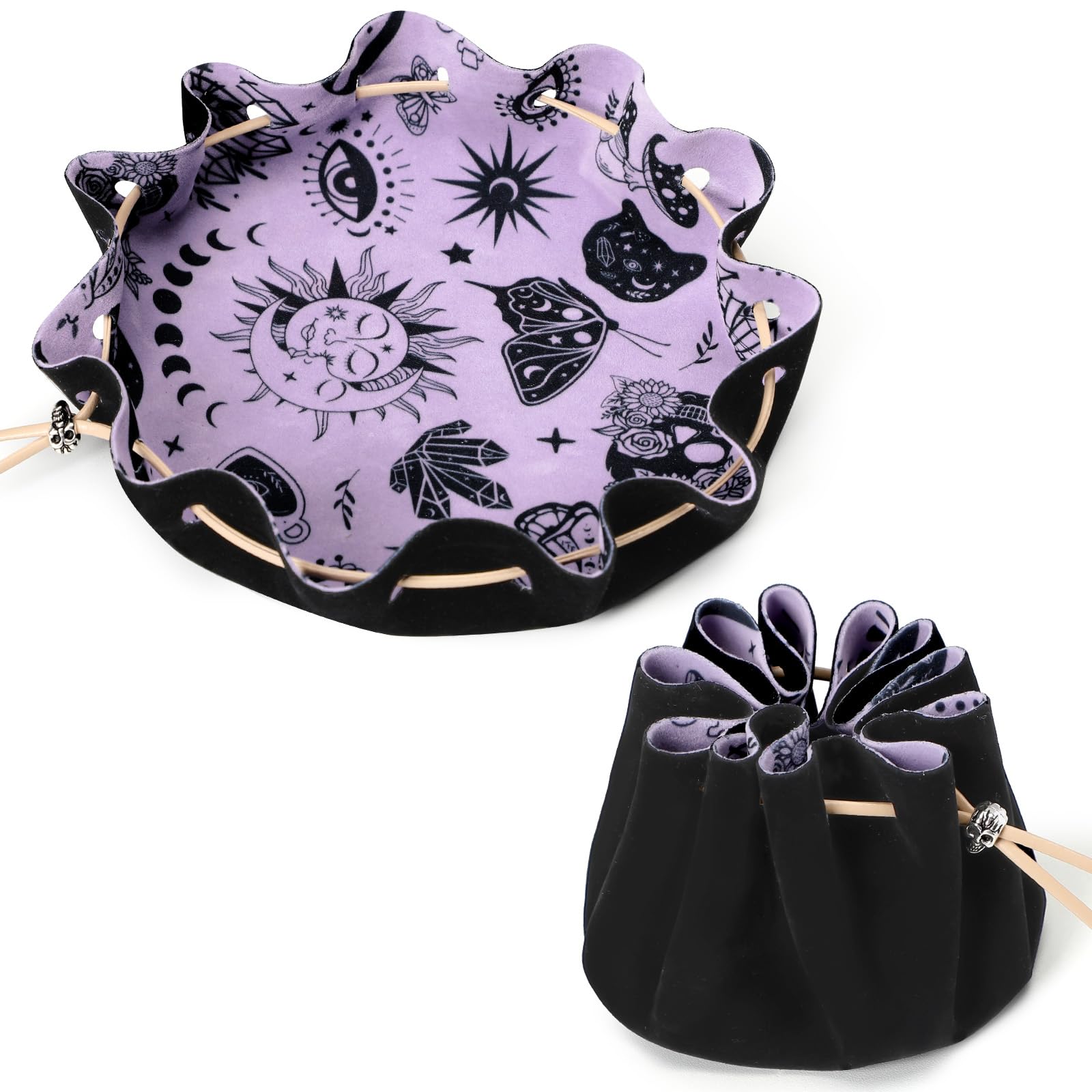 CiyvoLyeen Rolling Black Drawstring Bag with Felt DND Dice Tray - Perfect for RPG Players, Tabletop Gamers, DND Accessories Gifts - Ideal for Jewelry, Coins, Keys