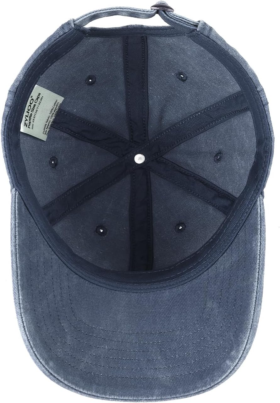 Zylioo Small Size Washed Denim Baseball Cap, Adjustable Dad Hat for Little Heads (21.3"-22"), Petite Fade Sports Cap